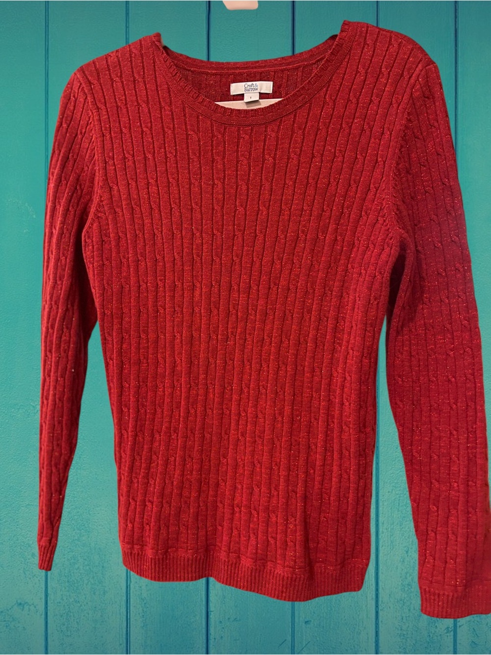 croft & barrow Deep Red Ribbed Cable Crewneck Sweater